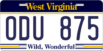 WV license plate ODU875
