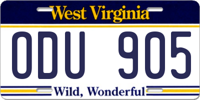 WV license plate ODU905