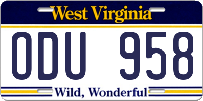 WV license plate ODU958