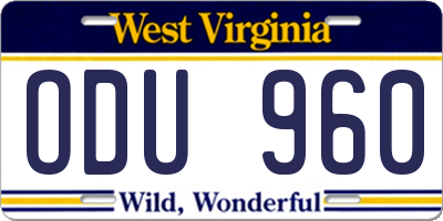 WV license plate ODU960