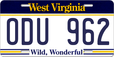 WV license plate ODU962