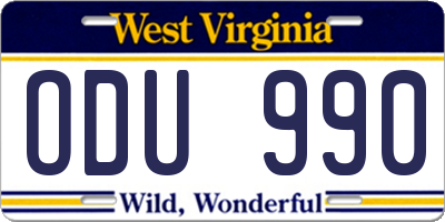 WV license plate ODU990