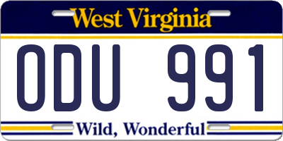 WV license plate ODU991