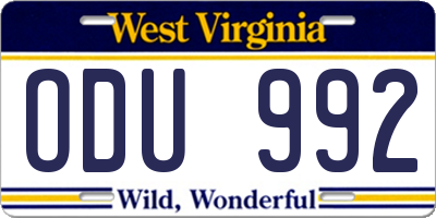 WV license plate ODU992