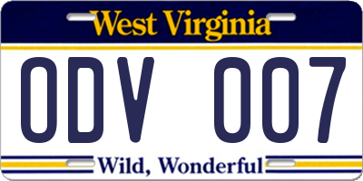 WV license plate ODV007