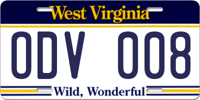 WV license plate ODV008