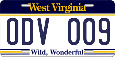 WV license plate ODV009