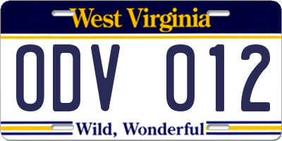 WV license plate ODV012