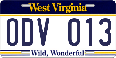 WV license plate ODV013