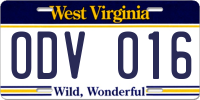 WV license plate ODV016
