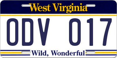 WV license plate ODV017