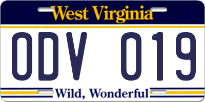 WV license plate ODV019