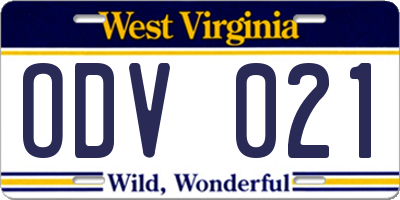WV license plate ODV021