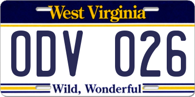 WV license plate ODV026