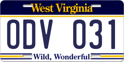 WV license plate ODV031