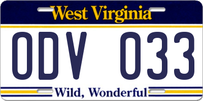 WV license plate ODV033