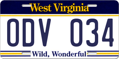 WV license plate ODV034