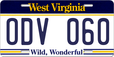 WV license plate ODV060