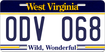 WV license plate ODV068