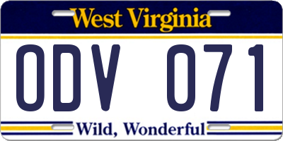 WV license plate ODV071