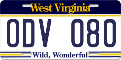 WV license plate ODV080