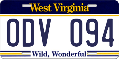 WV license plate ODV094