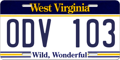 WV license plate ODV103