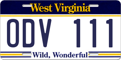 WV license plate ODV111