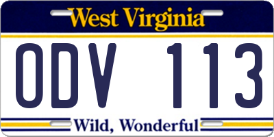 WV license plate ODV113