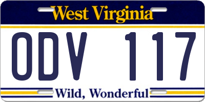 WV license plate ODV117