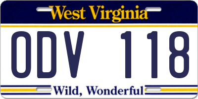 WV license plate ODV118