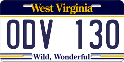 WV license plate ODV130