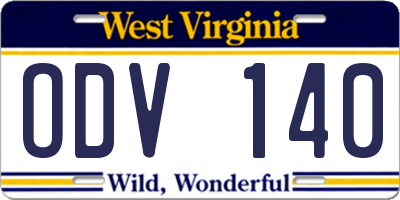 WV license plate ODV140