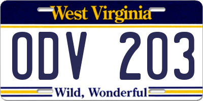 WV license plate ODV203