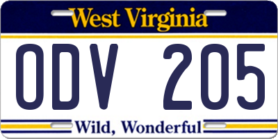 WV license plate ODV205