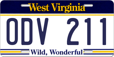 WV license plate ODV211