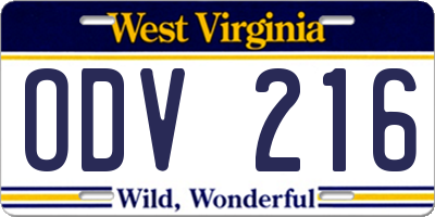 WV license plate ODV216