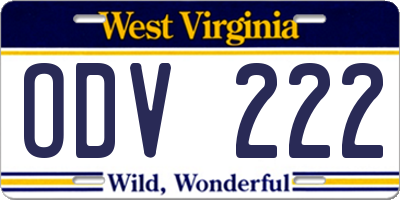WV license plate ODV222