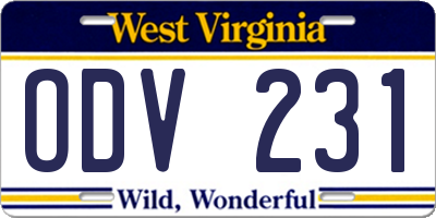 WV license plate ODV231
