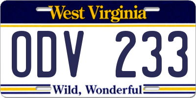 WV license plate ODV233