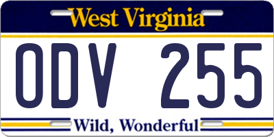 WV license plate ODV255