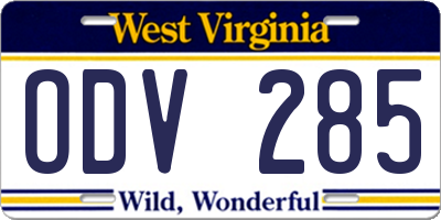 WV license plate ODV285