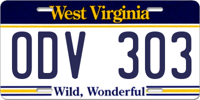 WV license plate ODV303