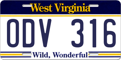 WV license plate ODV316
