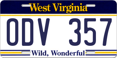 WV license plate ODV357