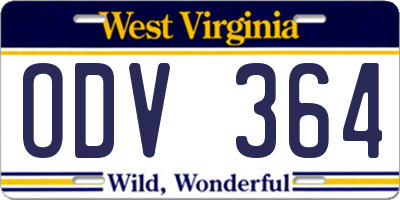 WV license plate ODV364