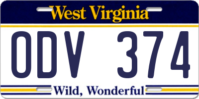 WV license plate ODV374