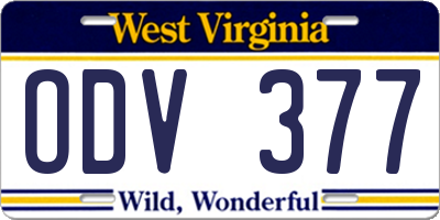 WV license plate ODV377