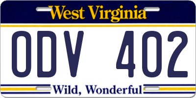 WV license plate ODV402