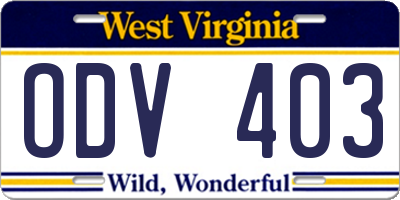 WV license plate ODV403